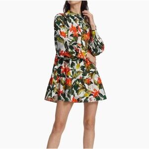 NWT Alice + Olivia Cailin Size XS Button Front Mini Dress in Tropical Sunrise